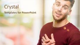  Presentation with sympathy - Colorful PPT theme enhanced with man having charming smile hold backdrop and a cream colored foreground