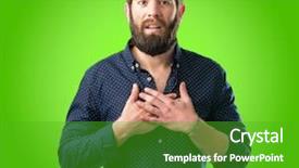  Presentation with sympathy - Cool new slides with symapthy - young hipster man with big backdrop and a shamrock green colored foreground