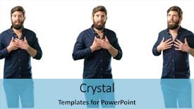  Presentation with sympathy - Amazing presentation design having beard having charming smile hold backdrop and a light blue colored foreground