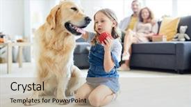  Presentation with living room - PPT theme featuring thorough - adorable little girl holding red background and a coral colored foreground