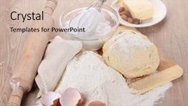  Presentation with dough - Presentation theme consisting of thorough - ingredients for the dough wooden background and a lemonade colored foreground