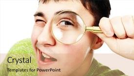  Presentation with looking glass - Presentation enhanced with thorough - portrat of a young man background and a coral colored foreground