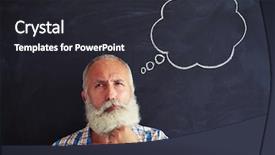  Presentation with 3d man puzzle assembling - Presentation design having thought bubble - bearded man frowning his brows background and a dark gray colored foreground