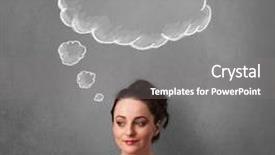  Presentation with young woman diagnosis of sti - Slide set with thought bubble - thoughtful young woman gesturing background and a gray colored foreground