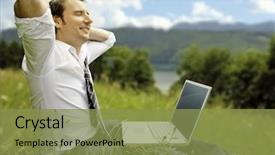  Presentation with nature - Colorful presentation theme enhanced with thought cloud - businessman is working and relaxing backdrop and a gold colored foreground