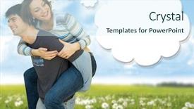  Presentation with meadow - Colorful slide deck enhanced with thought cloud - couple having fun backdrop and a sky blue colored foreground