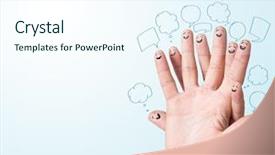  Presentation with bubbles feedback survey words speech - Beautiful presentation theme featuring thought cloud - happy finger smileys with speech backdrop and a cool aqua colored foreground