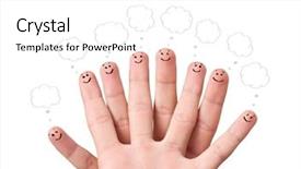  Presentation with finger - Amazing PPT layouts having thought cloud - happy finger smileys with speech backdrop and a white colored foreground