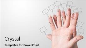  Presentation with finger - Colorful slide deck enhanced with thought cloud - happy finger smileys with speech backdrop and a white colored foreground