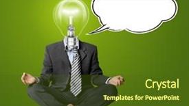  Presentation with thought - Amazing slide deck having thought cloud - lamp-head businessman in lotus pose backdrop and a tawny brown colored foreground