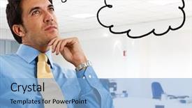  Presentation with thinking - Slides enhanced with thought cloud - portrait of a businessman thinking background and a light blue colored foreground