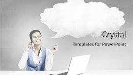  Presentation with project - Slide set consisting of thought cloud - woman thinking over her project background and a light gray colored foreground