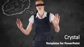  Presentation with blindfolded - Colorful presentation design enhanced with thought cloud showing math backdrop and a dark gray colored foreground
