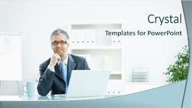  Presentation with grey - Audience pleasing presentation theme consisting of thought leadership - businessman with grey hair wearing backdrop and a sky blue colored foreground