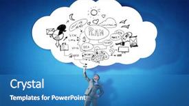  Presentation with business plan - Theme enhanced with thought leadership - young businessman lifting his great background and a teal colored foreground