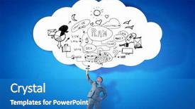  Presentation with great communication skills in business - Audience pleasing slide set consisting of thought leadership - young businessman lifting his great backdrop and a teal colored foreground