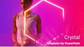 Presentation with hexagon - PPT layouts enhanced with thoughtful-african-american-female-tennis background and a purple colored foreground
