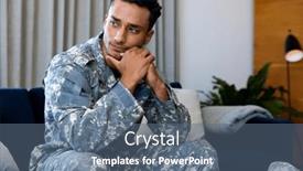  Presentation with military - Presentation theme having thoughtful-biracial-male-soldier-wearing background and a ocean colored foreground