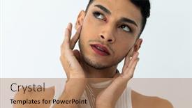  Presentation with gender - PPT theme enhanced with thoughtful-biracial-transgender-man-looking background and a coral colored foreground