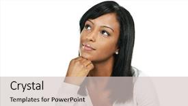 Presentation with black woman - PPT layouts enhanced with thoughtful black woman looking up background and a soft green colored foreground