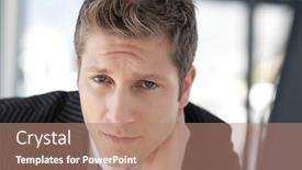  Presentation with camera - PPT theme having thoughtful-buisinessman-looking-at-camera background and a  colored foreground