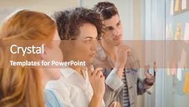  Presentation with looking glass - Theme with thoughtful business poeple looking background and a  colored foreground