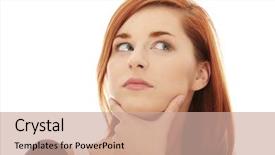  Presentation with business research methodology - PPT layouts featuring thoughtful business woman looking right background and a coral colored foreground