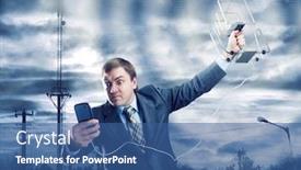  Presentation with gray - Presentation design having thoughtful-businessman-portrait-isolated background and a ocean colored foreground