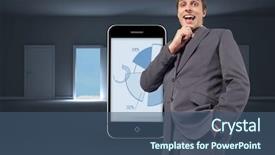  Presentation with opening doors - Cool new slide deck with thoughtful businessman with hand on chin against doors opening in dark room to show sky backdrop and a ocean colored foreground