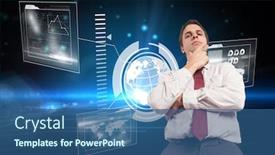  Presentation with circuit - Slide deck featuring thoughtful businessman with hand on chin against circuit board on futuristic background background and a ocean colored foreground