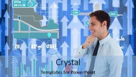  Presentation with upwards - Beautiful slide deck featuring thoughtful businessman with hand on chin against futuristic arrow pointing upwards backdrop and a light blue colored foreground