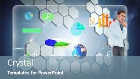  Presentation with hexagons - PPT theme featuring thoughtful businessman with hand on chin against technological background with hexagons elements of this image furnished by nasa background and a seafoam green colored foreground