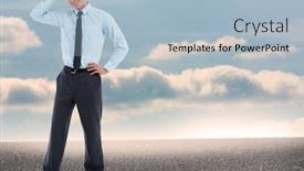  Presentation with landscape desert - Cool new slide set with thoughtful businessman with hand on head against desert landscape with blue sky backdrop and a light blue colored foreground
