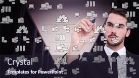  Presentation with doodle - Colorful presentation design enhanced with thoughtful businessman writing with marker against cloud computing doodle backdrop and a wine colored foreground