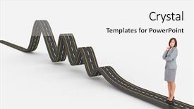  Presentation with bumpy road - Presentation design having thoughtful businesswoman against bumpy road background and a white colored foreground