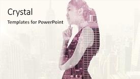  Presentation with new york - PPT theme with thoughtful businesswoman against new york background and a  colored foreground