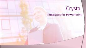  Presentation with structure - Presentation featuring thoughtful businesswoman holding folder background and a pink colored foreground