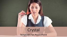  Presentation with reading - Slide set consisting of thoughtful businesswoman reading against green background and a coral colored foreground