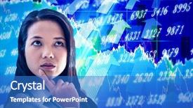  Presentation with shares - Audience pleasing theme consisting of thoughtful businesswoman with finger on chin against stocks and shares backdrop and a teal colored foreground