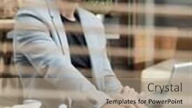  Presentation with busy - Amazing PPT theme having thoughtful-busy-businessman-working backdrop and a coral colored foreground