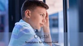  Presentation with elementary school - Presentation theme having thoughtful-caucasian-schoolboy-looking-out and a  colored foreground