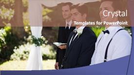  Presentation with waiter - Presentation design having thoughtful-groom-standing-with-waiter background and a coral colored foreground