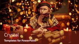  Presentation with christmas elf - Slides enhanced with thoughtful-little-elf-girl-sits background and a tawny brown colored foreground