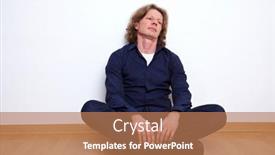  Presentation with wall - PPT theme enhanced with thoughtful-man-leans-against background and a coral colored foreground