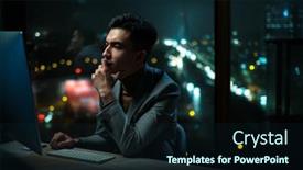  Presentation with business plan - PPT layouts consisting of thoughtful-man-read-business-plan background and a wine colored foreground