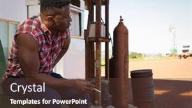 Presentation with petrol station - PPT theme featuring thoughtful-man-smoking-cigarette background and a tawny brown colored foreground