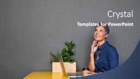  Presentation with contemplating - Presentation design having thoughtful mature businesswoman looking away senior woman working on computer and looking up on gray wall while thinking pensive business lady isolated against grey background contemplating plans background and a gray colored foreground