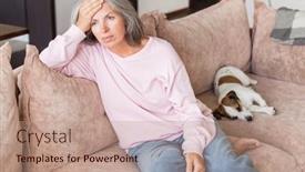  Presentation with woman sad - Slide deck enhanced with thoughtful-mature-woman-lost background and a coral colored foreground