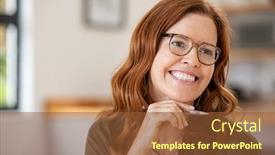  Presentation with contemplating - Amazing presentation theme having thoughtful-mature-woman-with-hand backdrop and a tawny brown colored foreground