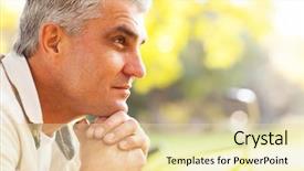  Presentation with middle ages portrait - Slide deck consisting of thoughtful middle aged man background and a blonde colored foreground